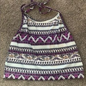 Bohemian print tie neck crop halter